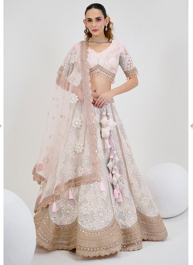 Net Baby Pink Bridal Wear Embroidery Work Ready To Wear Lehenga Choli